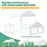 Carport canopy with detachable sidewalls and reinforced structure for stability