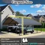 Carport canopy dimensions displayed with two vehicles parked underneath