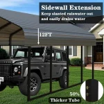 Carport canopy with sidewall extension protecting vehicle from rainwater