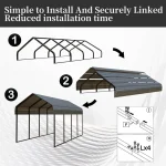 Carport canopy assembly instructions showing step-by-step installation process