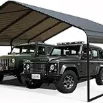 Two SUVs parked under a sturdy carport canopy for vehicle protection
