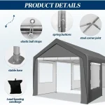 Carport canopy with detailed features including stable base and load-bearing sandbags
