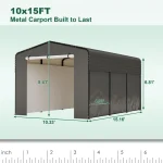 10x15FT metal carport canopy with dimensions displayed for durability and size reference
