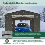 Carport canopy with industrial-grade steel brackets in snowy environment