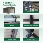 10x15FT carport canopy with sturdy steel frame and detailed product features