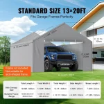 Carport canopy dimensions and specifications with a truck parked underneath