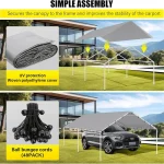 Carport canopy with UV protection and bungee cords for secure assembly